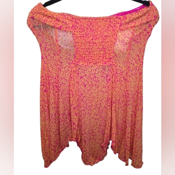 Vibrant Free People Pink and Orange Strapless Floral Blouse - Picture 2 of 4